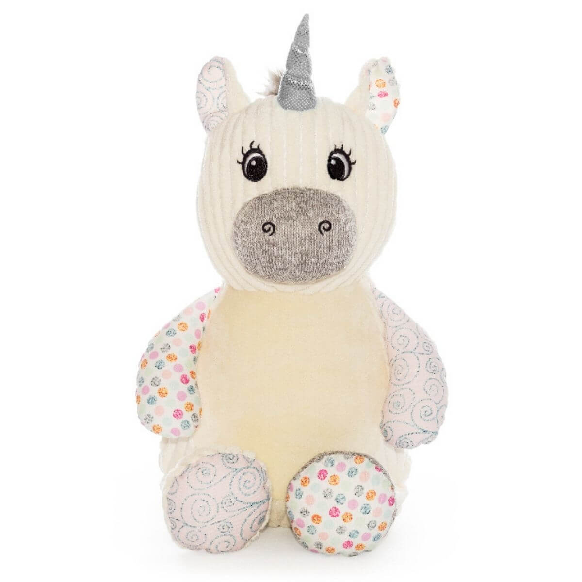 Pastel icing sugar sensory bunny soft toy with personalised name embroidery