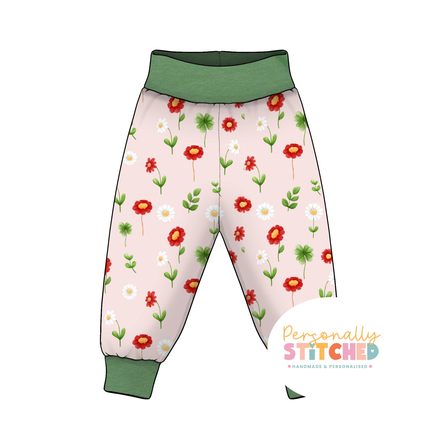Ladybird Flowers French Terry Relaxed Fit Contrast Waist & Cuff Joggers