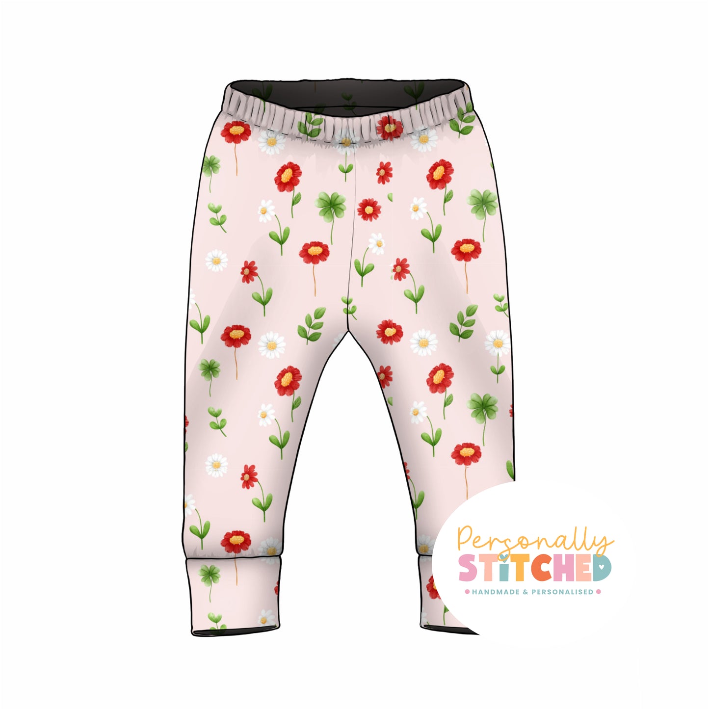Ladybird Flowers Print French Terry Cuff Leggings