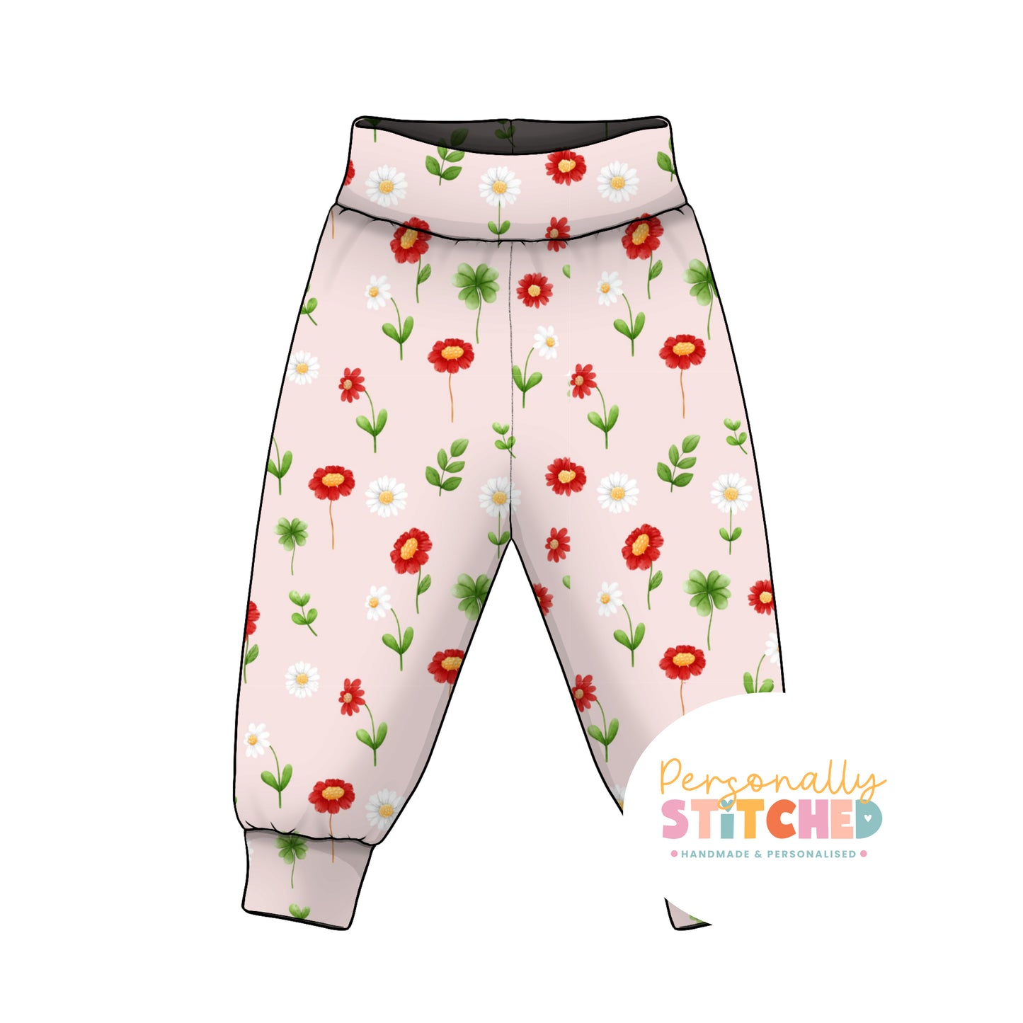 Ladybird Flowers French Terry Relaxed Fit Contrast Waist & Cuff Joggers