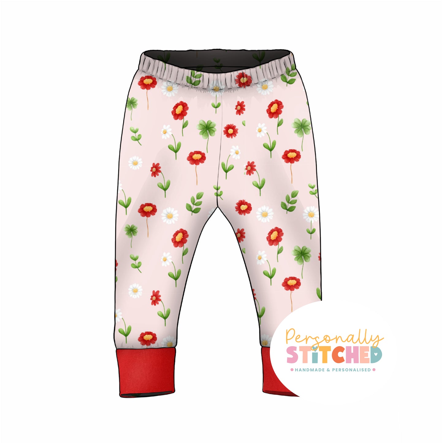 Ladybird Flowers Print French Terry Cuff Leggings