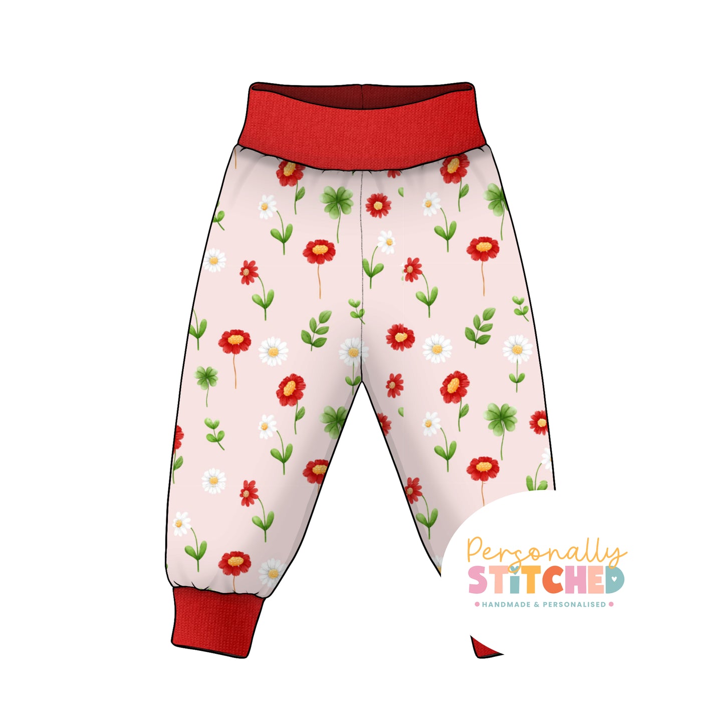 Ladybird Flowers French Terry Relaxed Fit Contrast Waist & Cuff Joggers