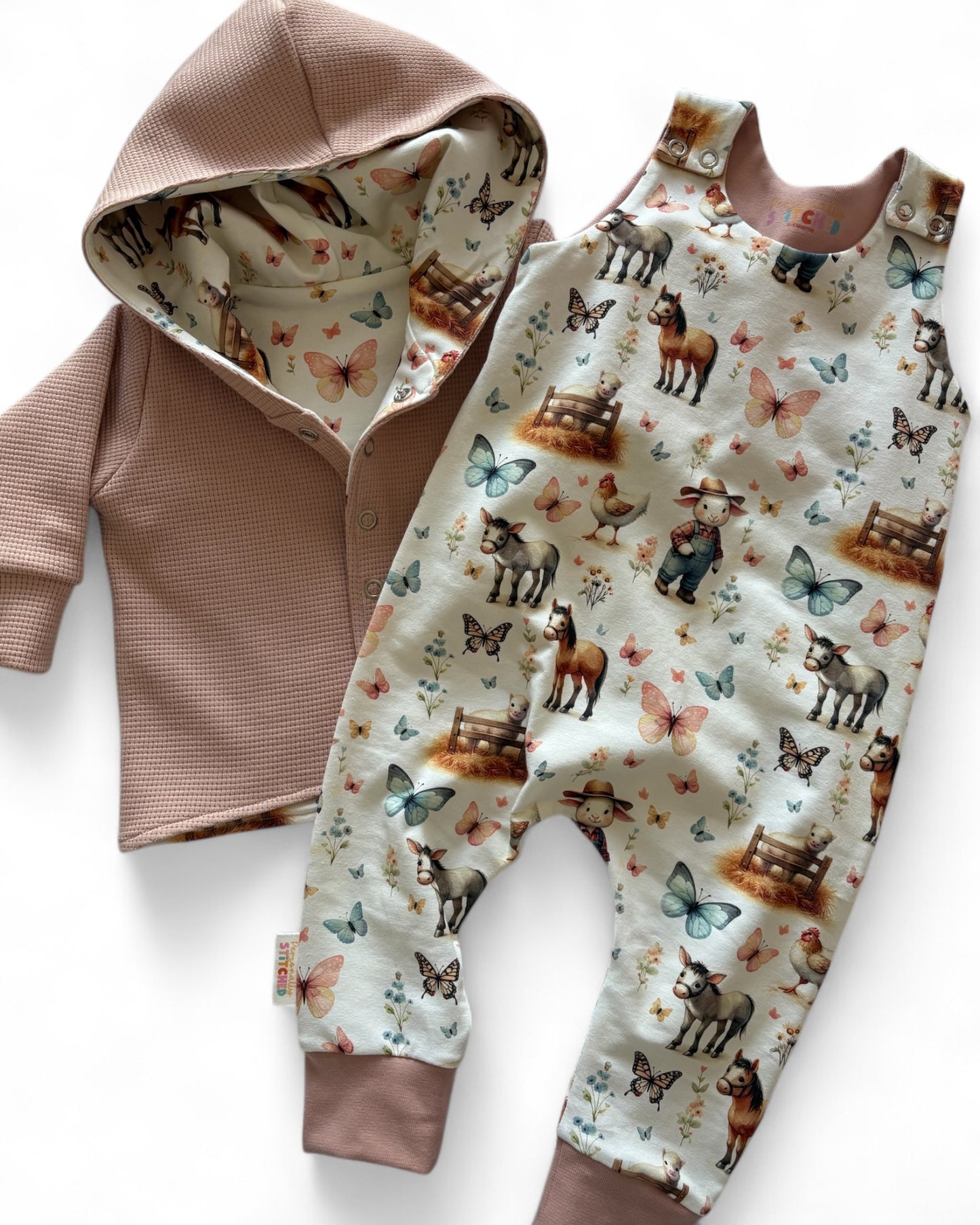 On The Farm Print & Waffle Knit Hooded Cardigan (Handmade To Order)