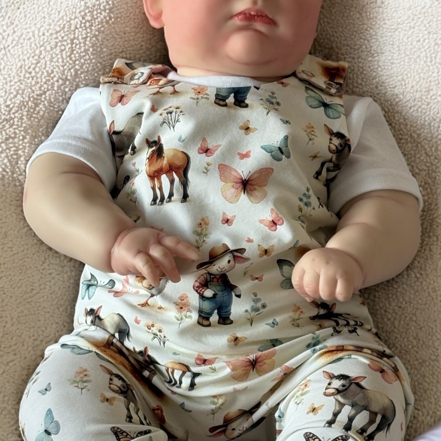 On The Farm Print Organic Cotton Jersey Dungaree Romper