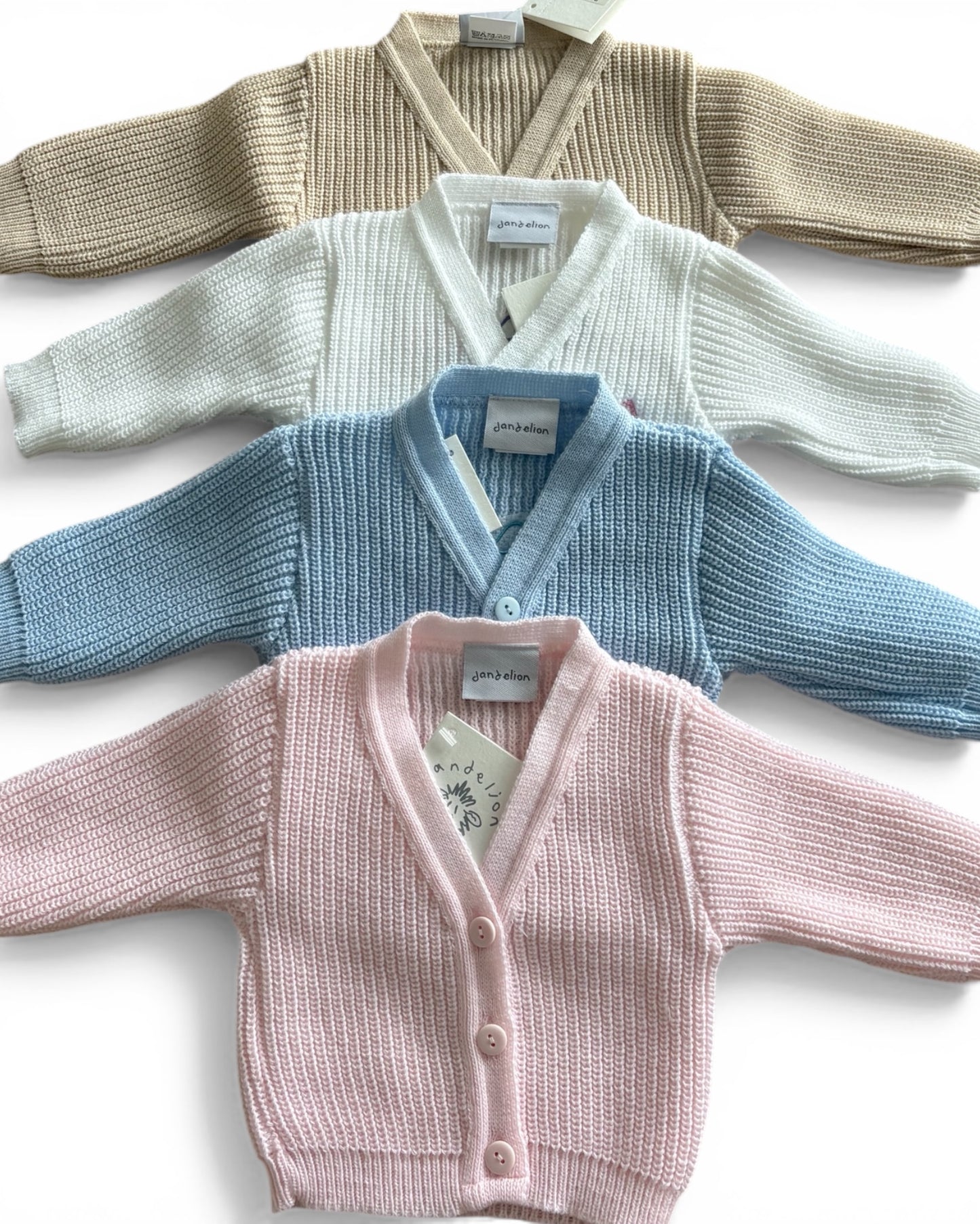 Personalised Baby Cardigan – Custom Name, Surname or Phrase | Embroidered Newborn Knit Cardigan | Dandelion
