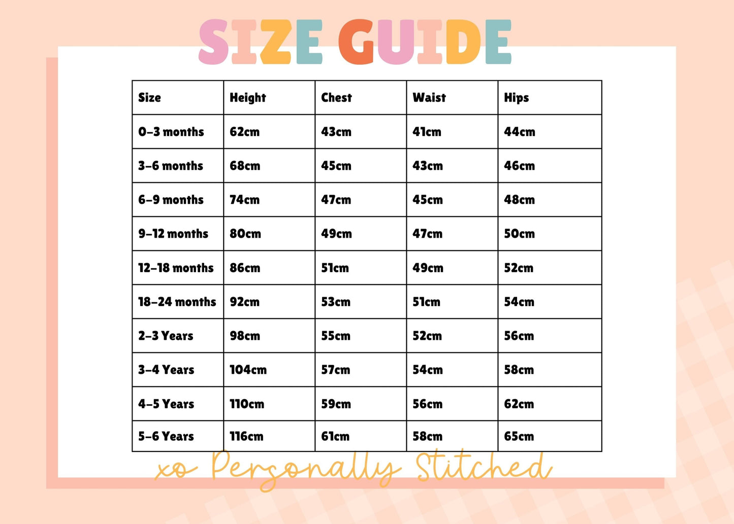 romper size chart
