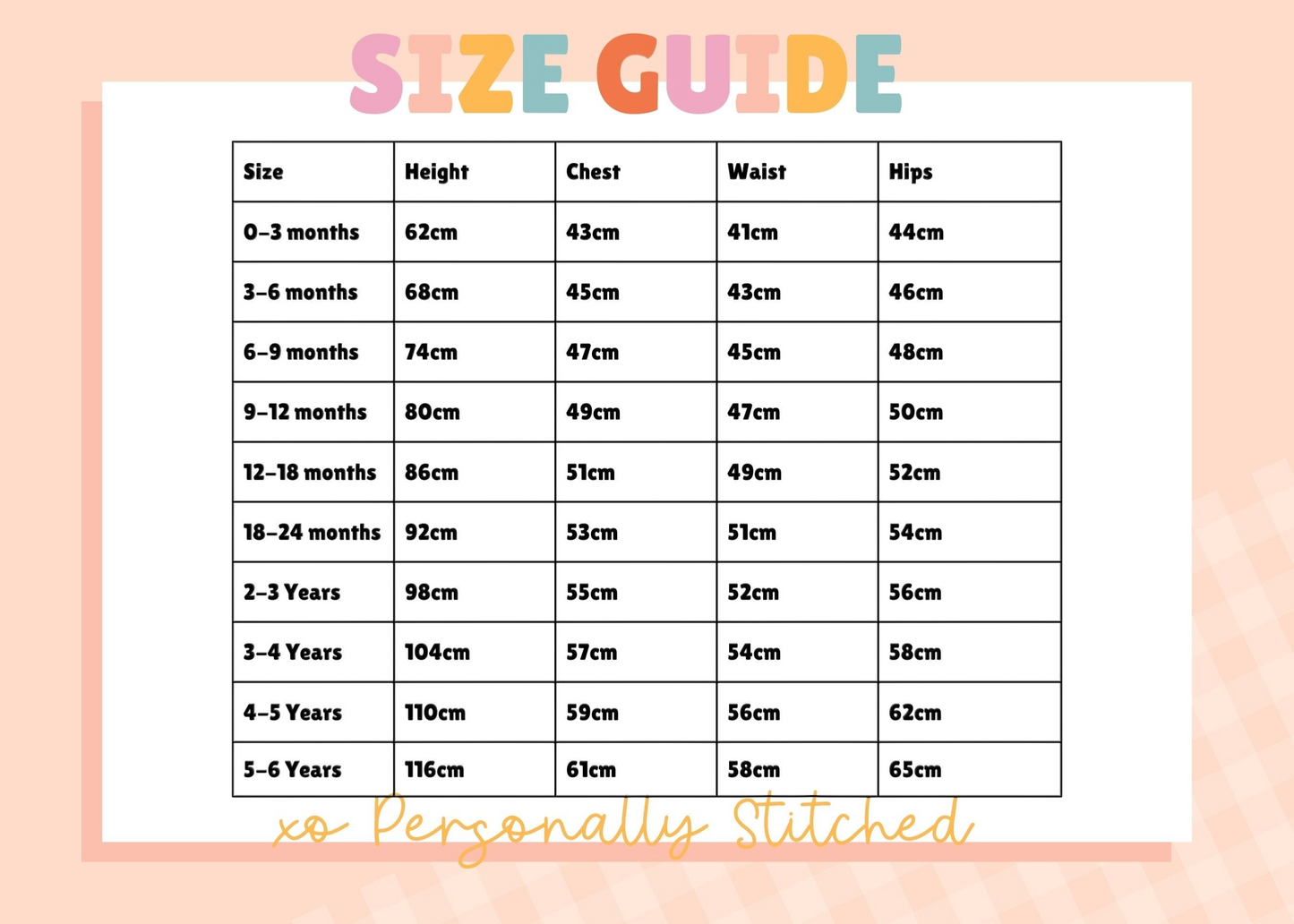 romper size chart