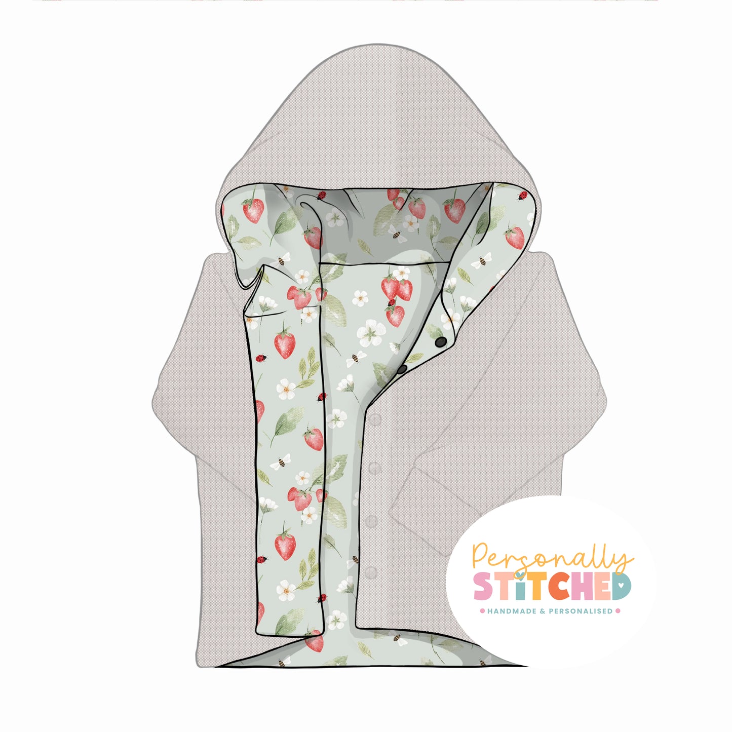 Strawberry Meadow Print & White Waffle Knit Hooded Cardigan