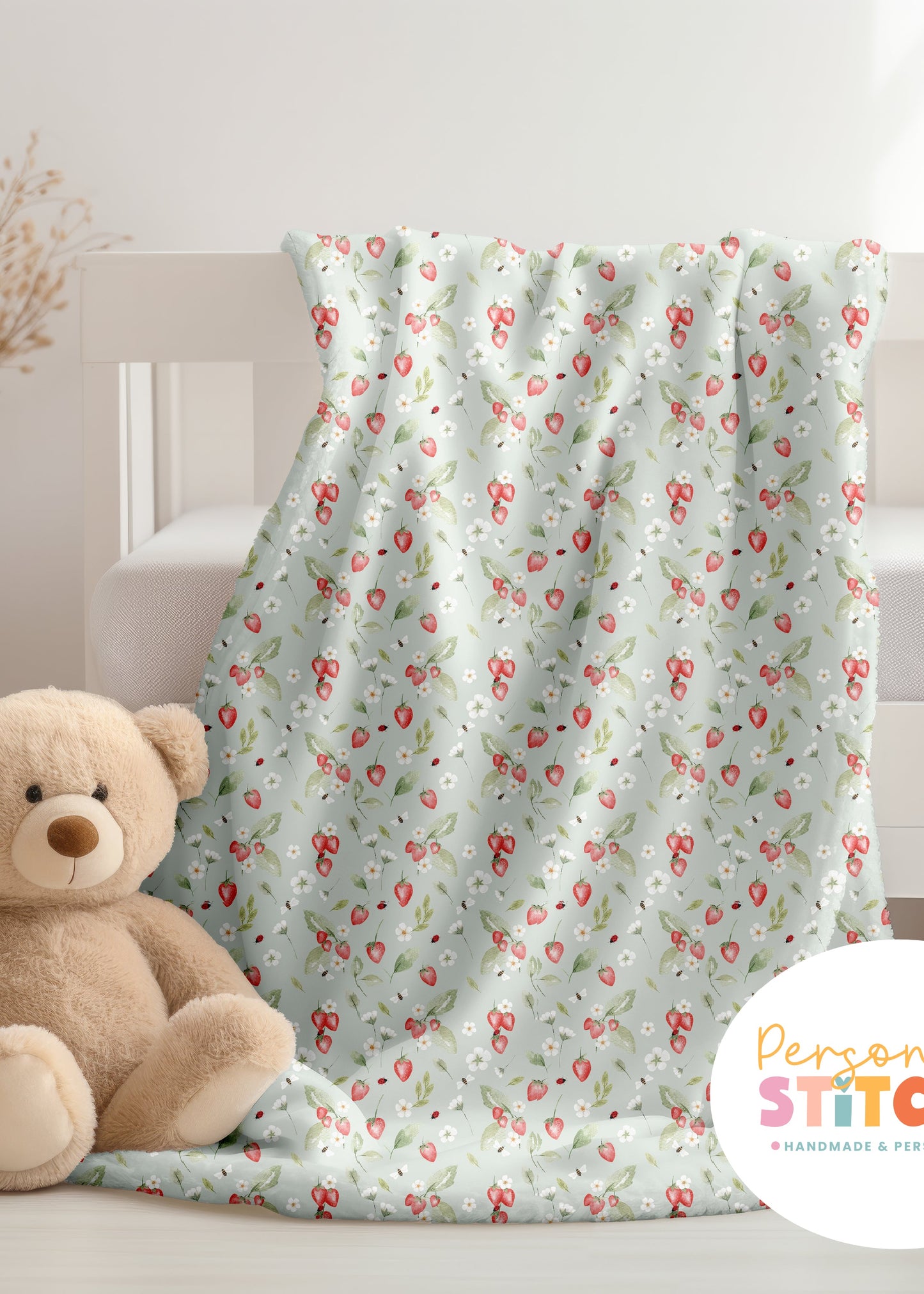 Strawberry Meadow Print Handmade Baby Blanket