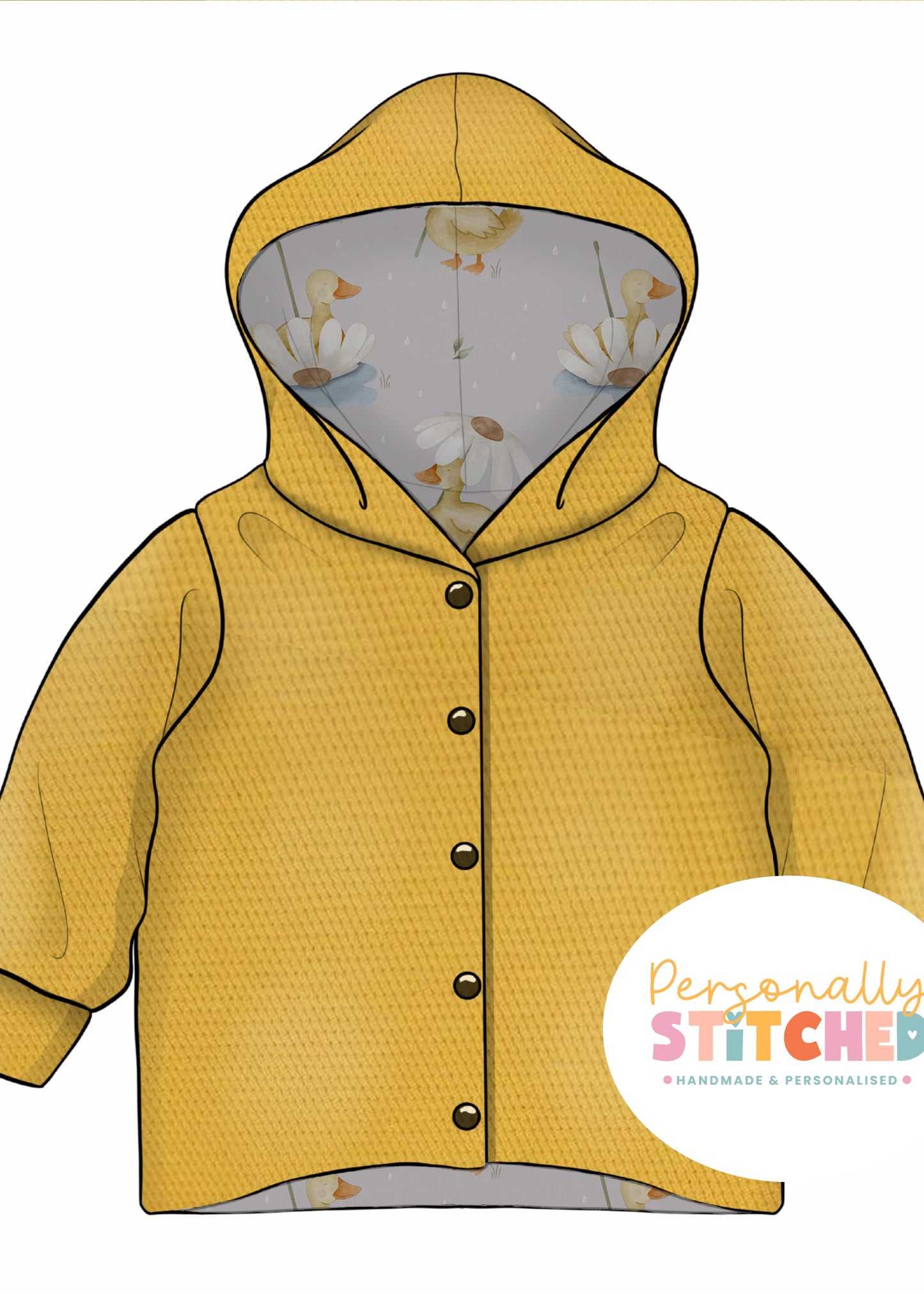 Duck's & Daisy Print Waffle Knit Hooded Cardigan