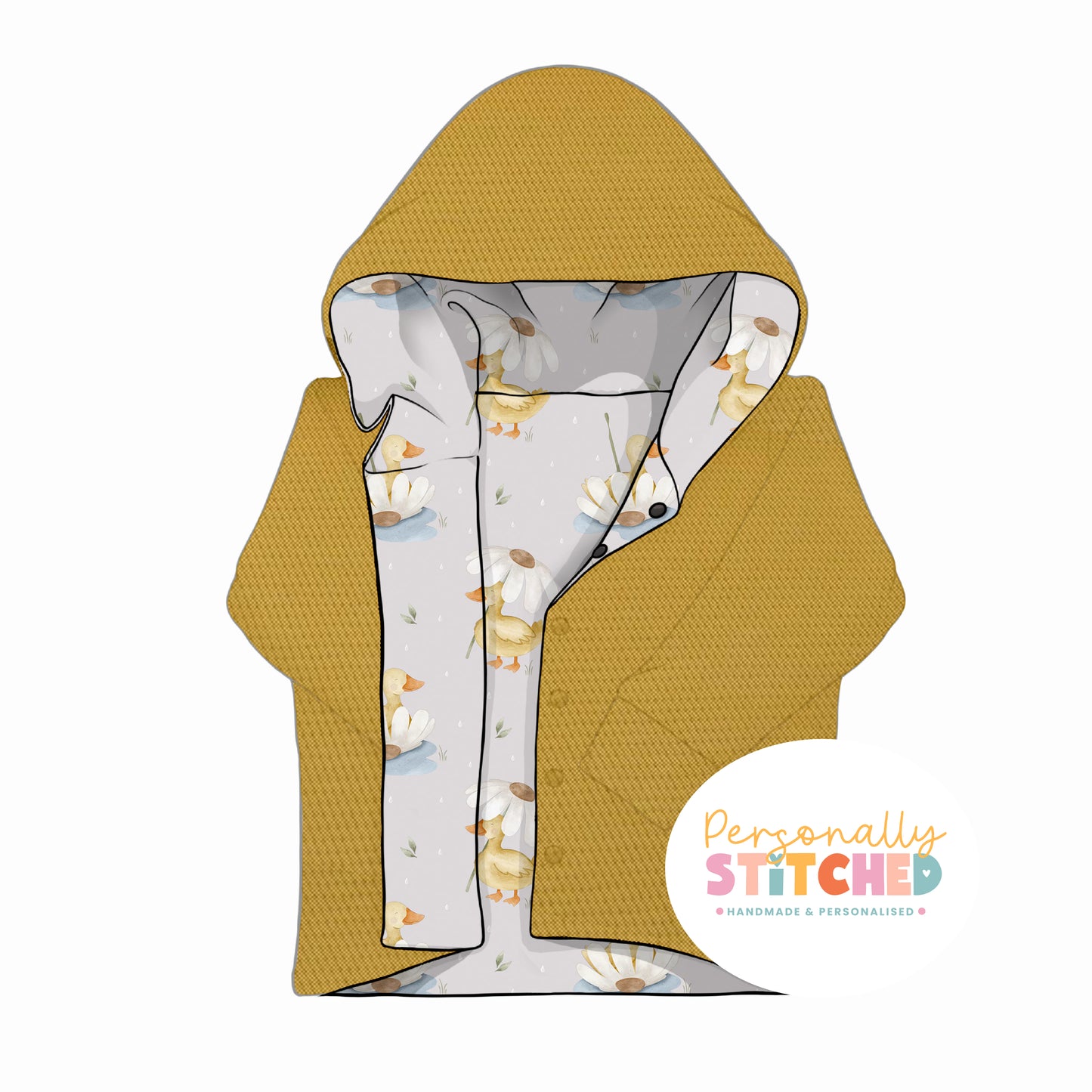Duck's & Daisy Print Waffle Knit Hooded Cardigan