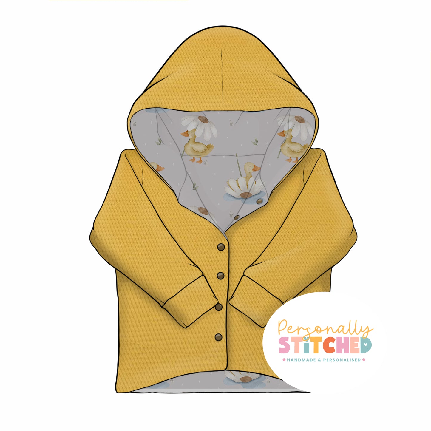 Duck's & Daisy Print Waffle Knit Hooded Cardigan