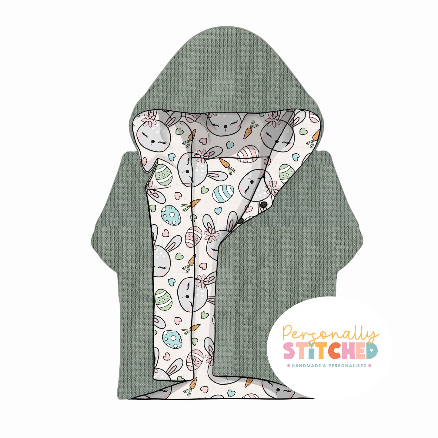 MISS Bunny Print Waffle Knit Hooded Cardigan