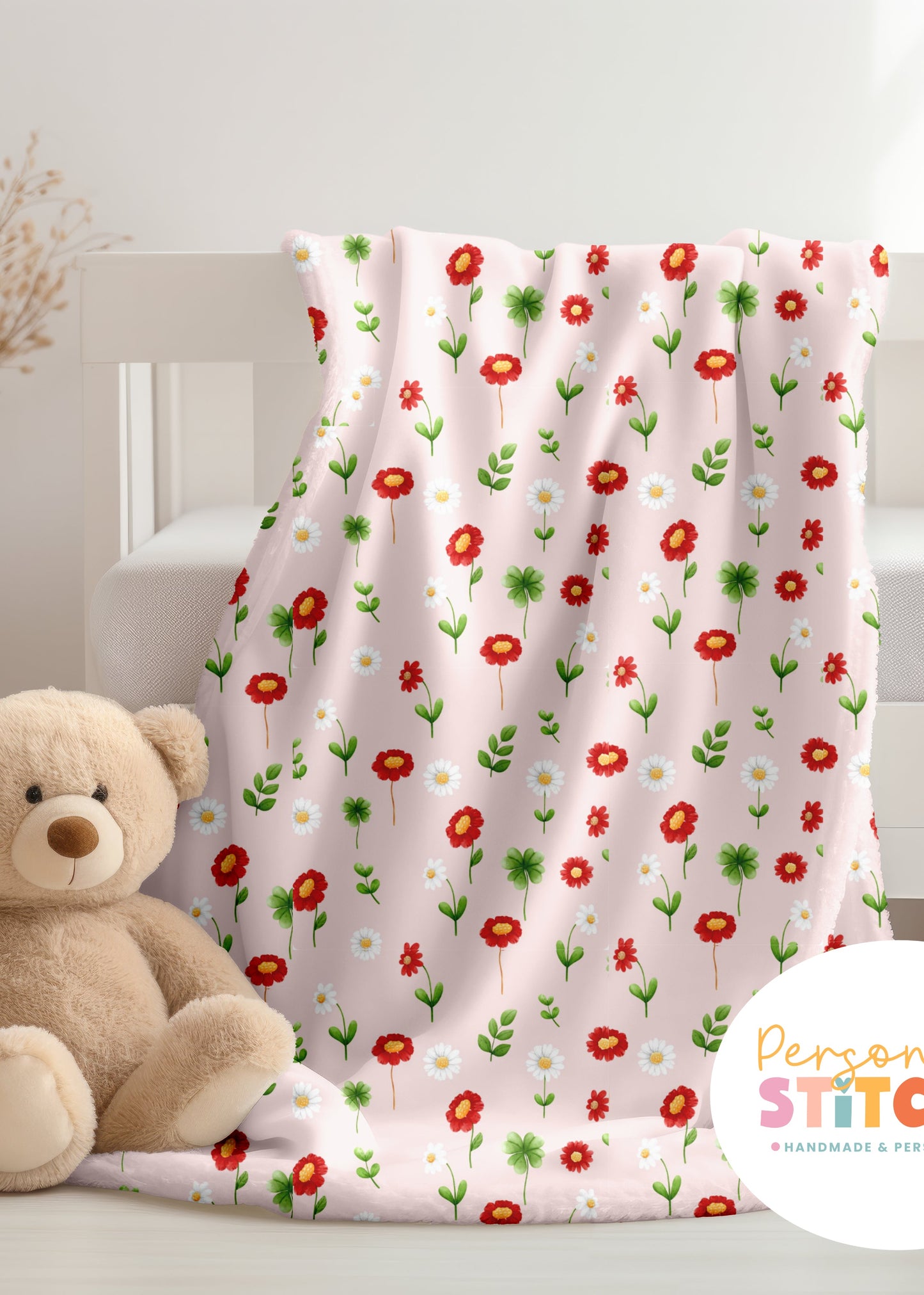 Ladybird Flowers Print Handmade Baby Blanket