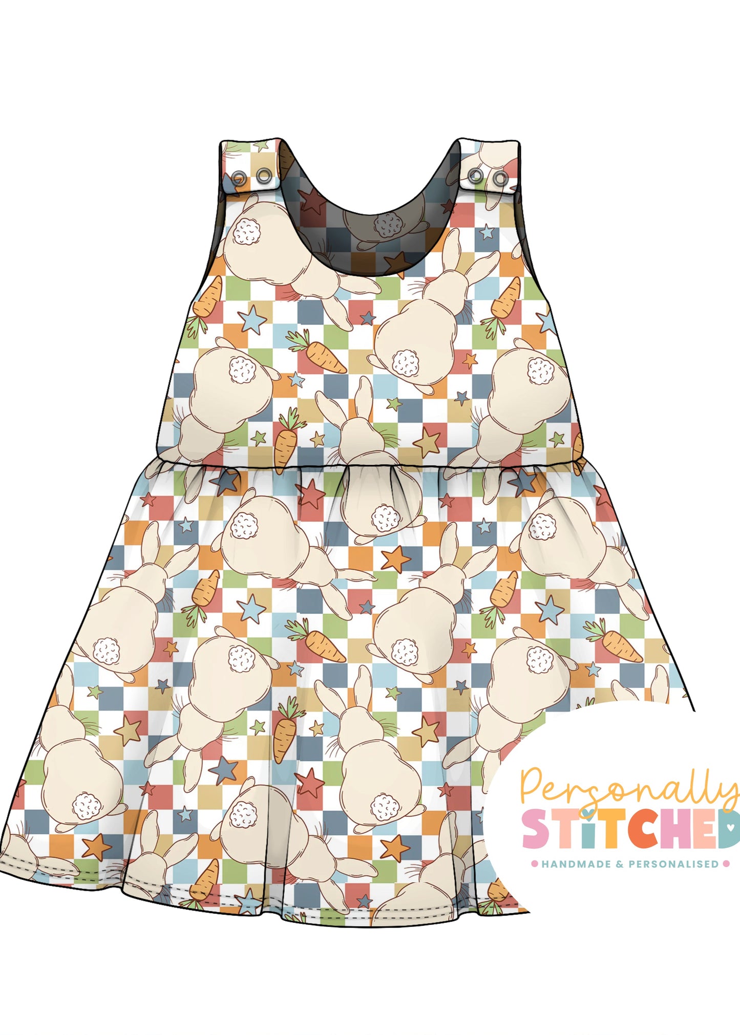 Muted Check Bunny Print French Terry Blossom Dress