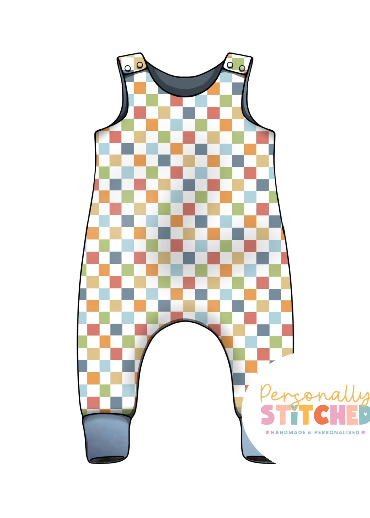 Muted Check Print French Terry Romper
