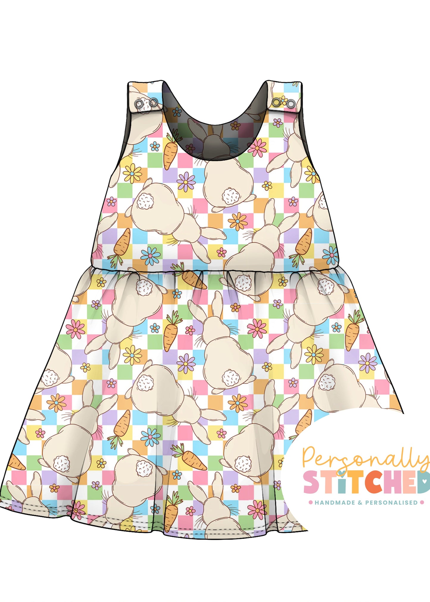 Pastel Check Bunny Print French Terry Blossom Dress
