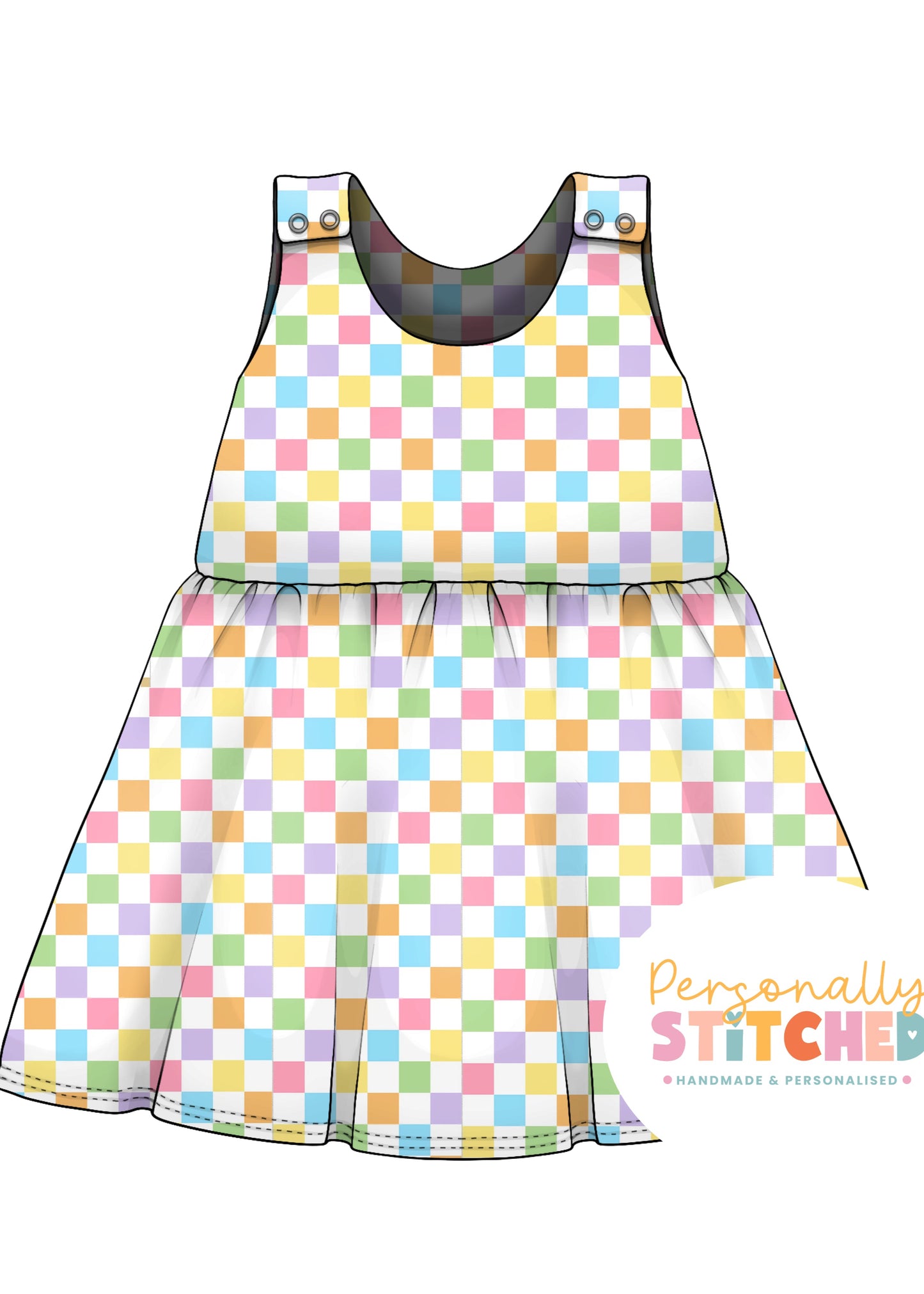 Pastel Check Print French Terry Blossom Dress