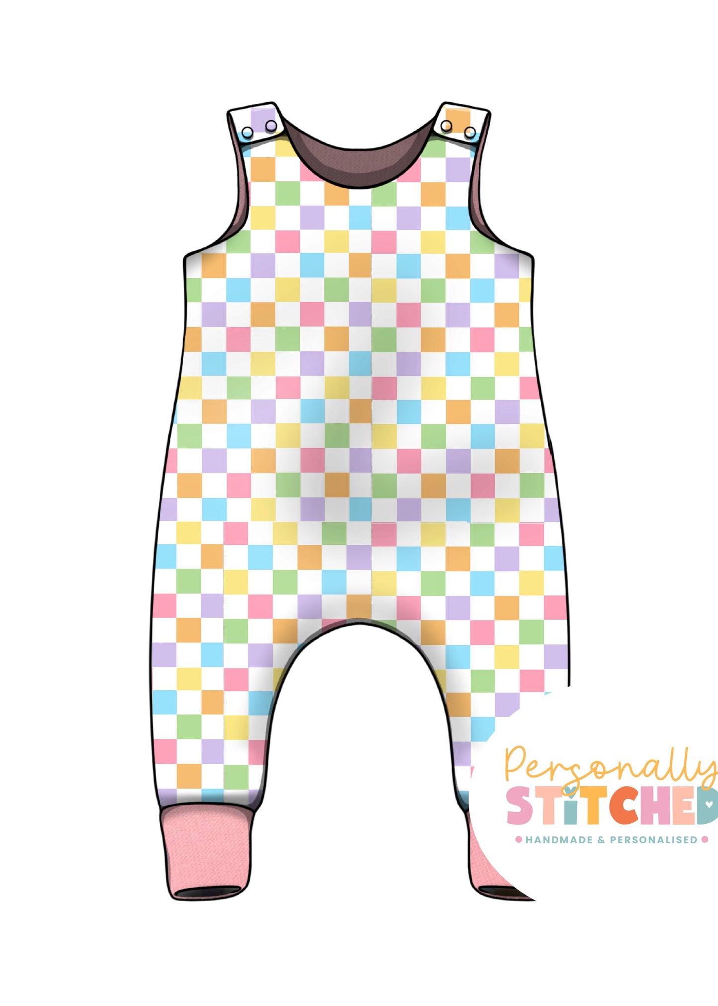 Pastel Check Print French Terry Romper
