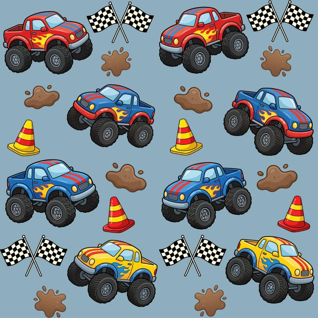 Monster Trucks handmade baby and toddler clothing print