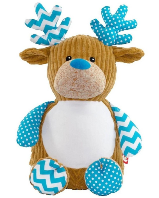 Blue Harlequin Reindeer | Official Cubbie Soft Toy | Personalised