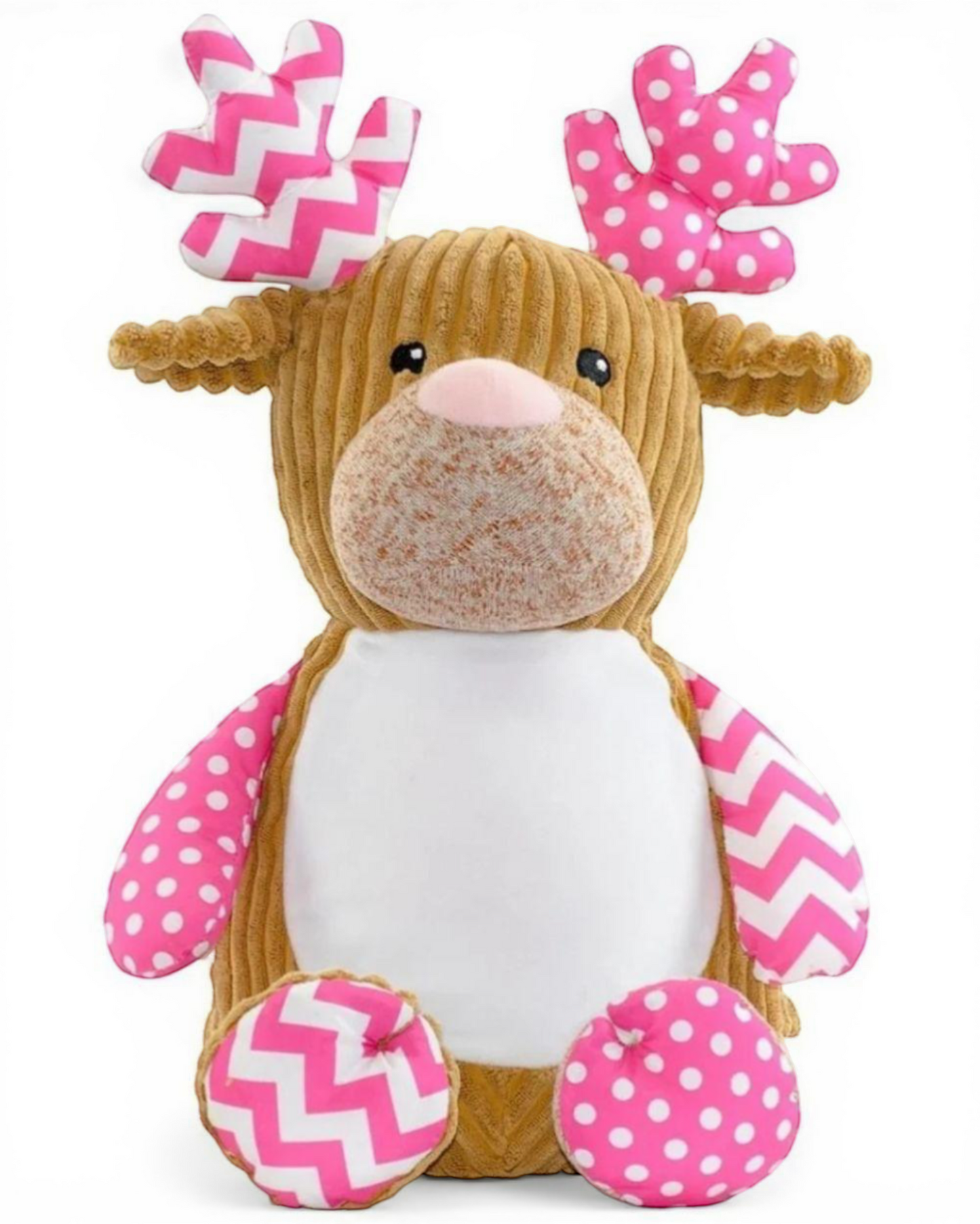 Pink Harlequin Reindeer | Official Cubbie Soft Toy | Personalised