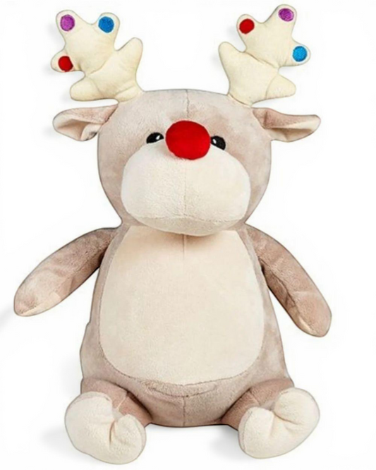 Red Nose Taupe Reindeer | Official Cubbie Soft Toy | Personalised