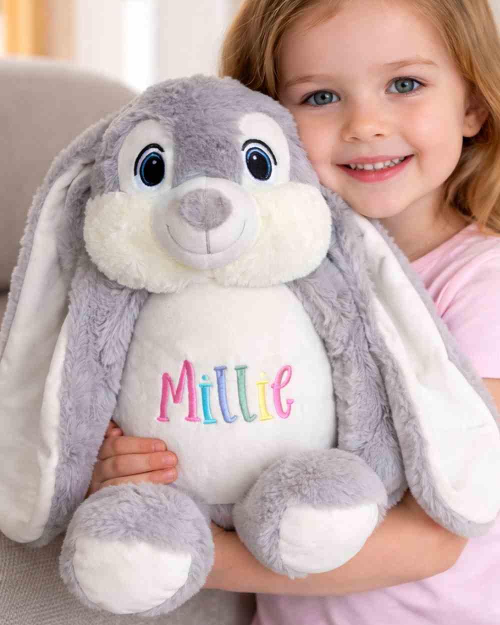Personalised Easter Hidey Boo bunny soft toy with embroidered name on tummy