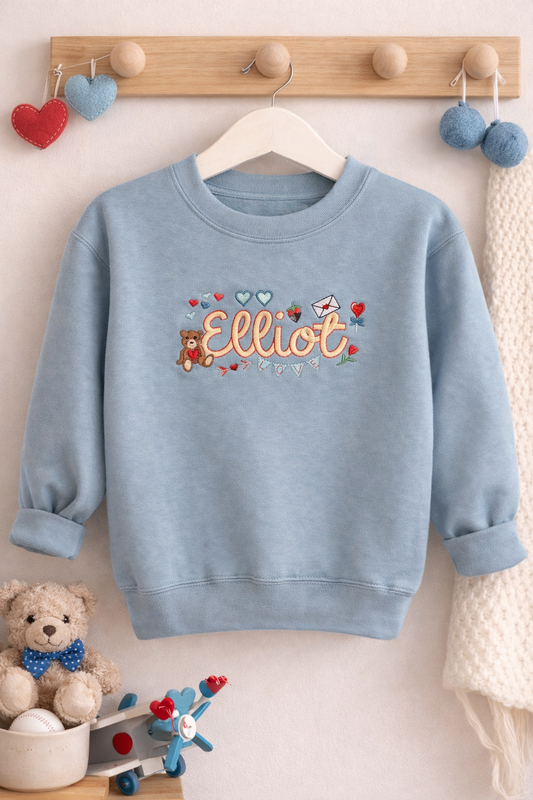 Dusty Blue Valentine’s Day Personalised Embroidered Sweatshirt (PRE ORDER)