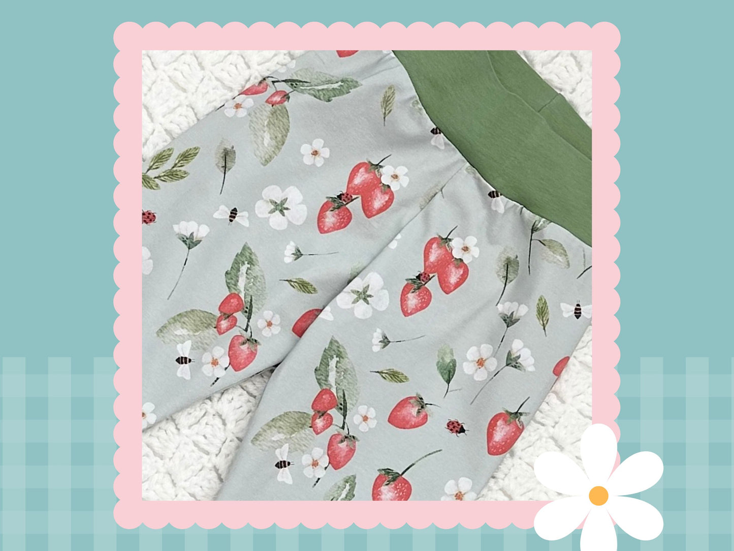 Handmade Strawberry Meadow Print Relaxed Fit Cuff Pants