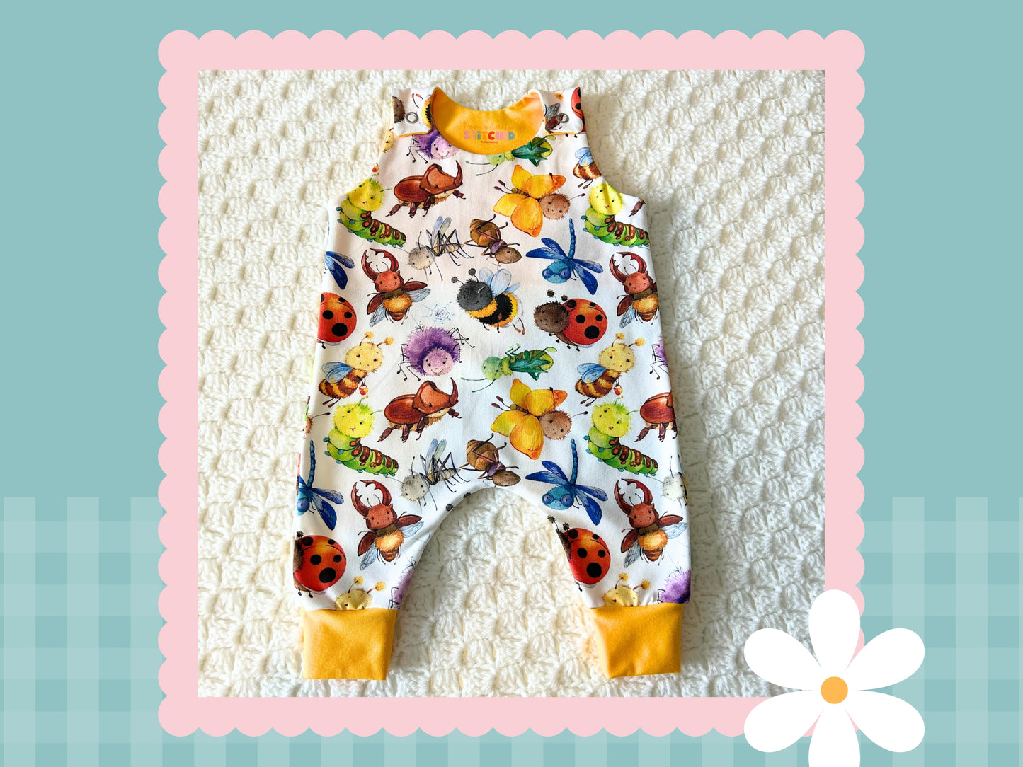 Handmade Happy Bugs Print Playful Romper