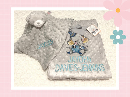 Personalised Dimple Fleece Blanket | Boy Elephant | Embroidered