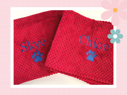 Personalised Waffle Pet Blanket With Paw Print | Embroidered