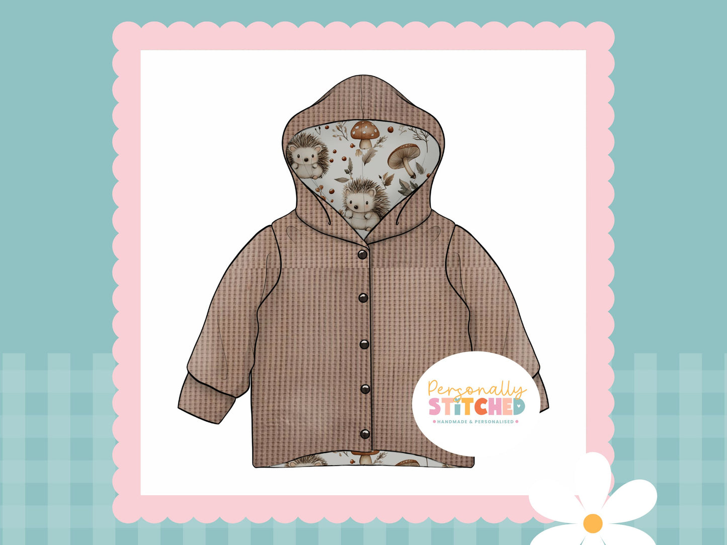 Exclusive Hedgehog Print & Waffle Knit Hooded Cardigan