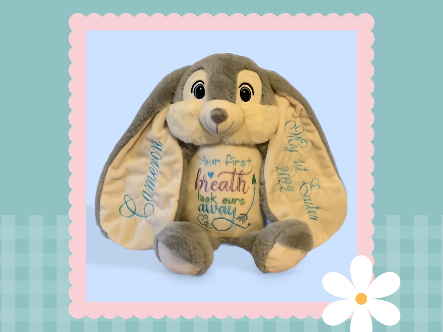 'Harvey' Grey Personalised Bunny