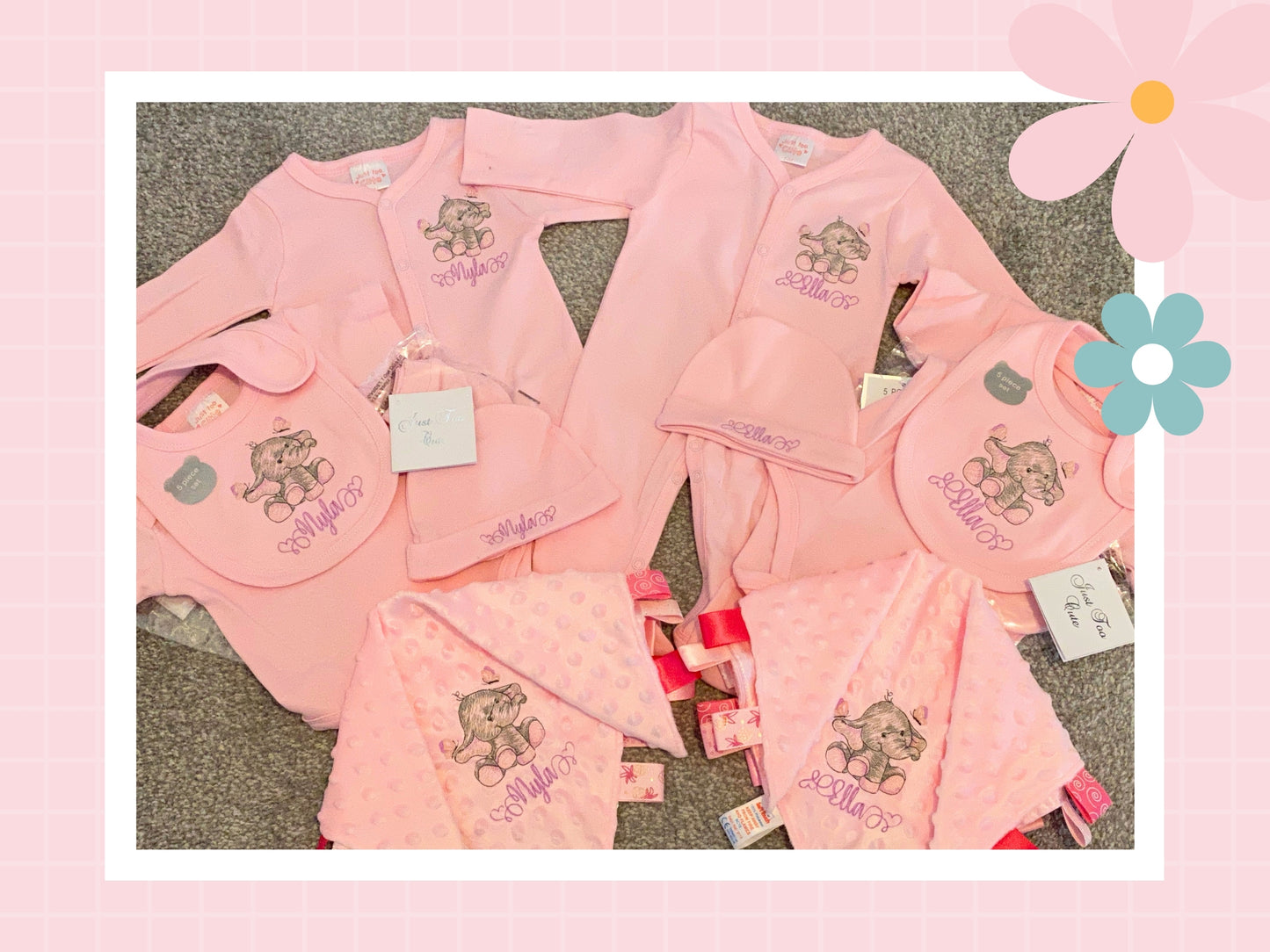 5 Piece Personalised Layette Set ✭ Elle The Elephant Design