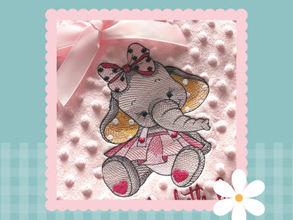 Personalised Dimple Fleece Blanket | Girl Elephant | Embroidered