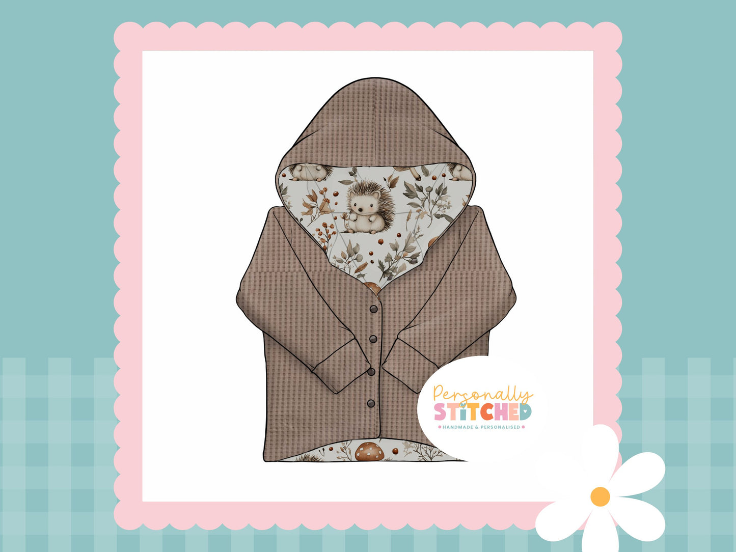 Exclusive Hedgehog Print & Waffle Knit Hooded Cardigan