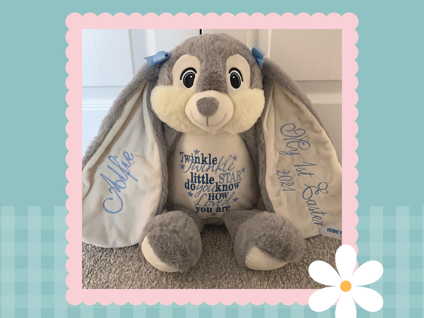 'Harvey' Grey Personalised Bunny