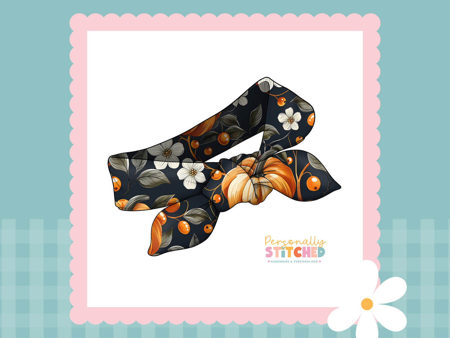 Pumpkin Flowers Print Tiny Knot Headband