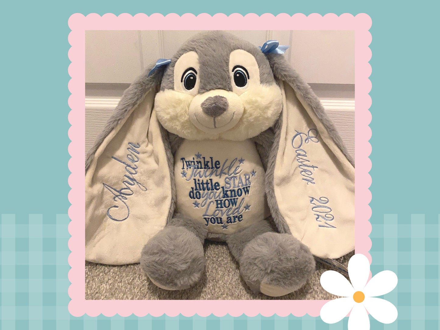 'Harvey' Grey Personalised Bunny