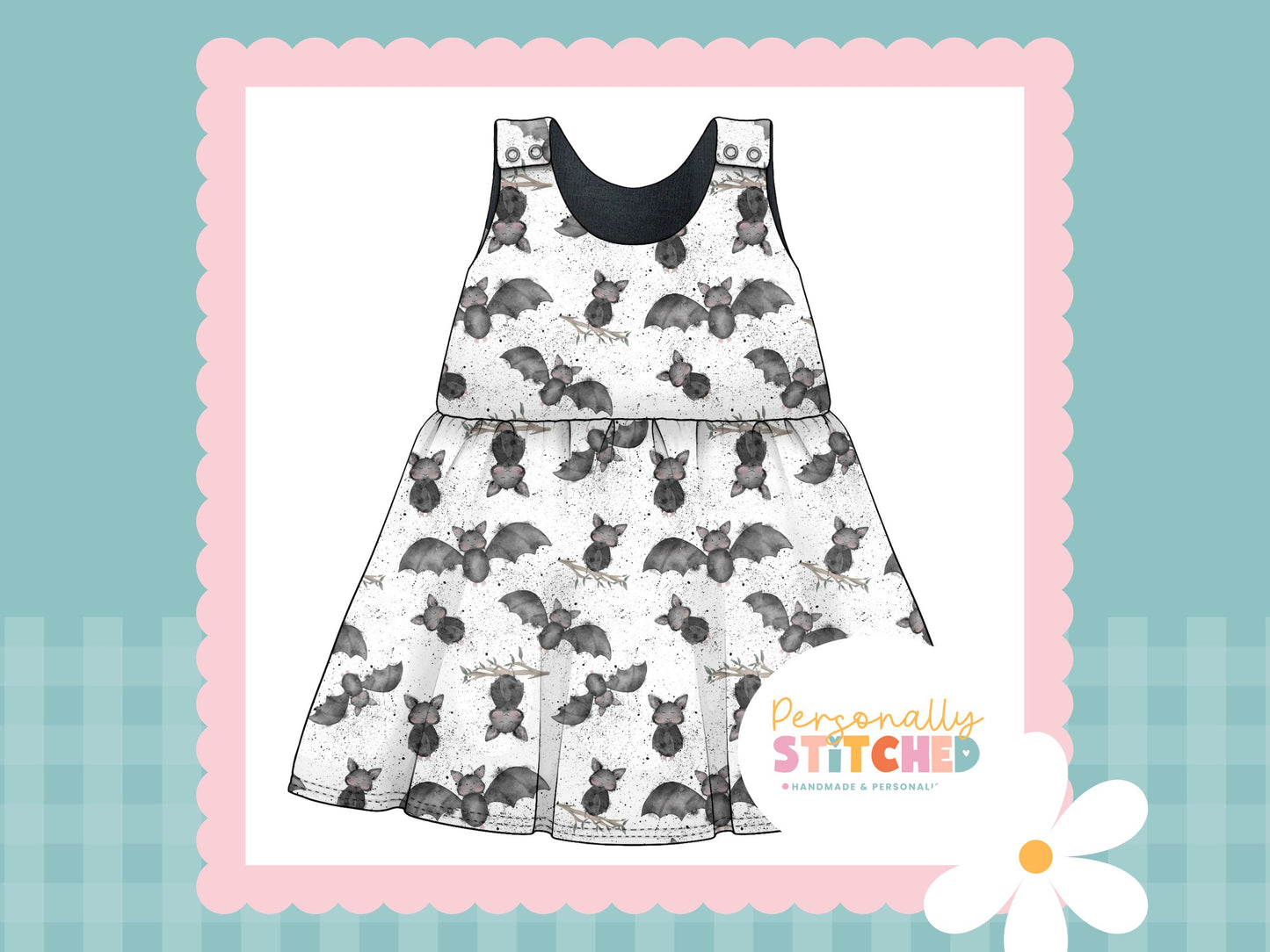 Bat Splats French Terry Blossom Dress (Handmade To Order)