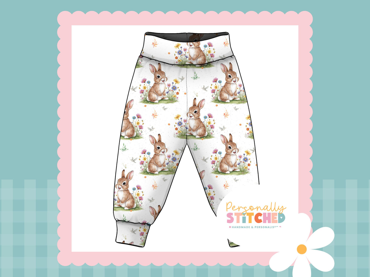 Exclusive Colour Cutie Rabbit Print French Terry Relaxed Fit Yoga Waist & Cuff Joggers