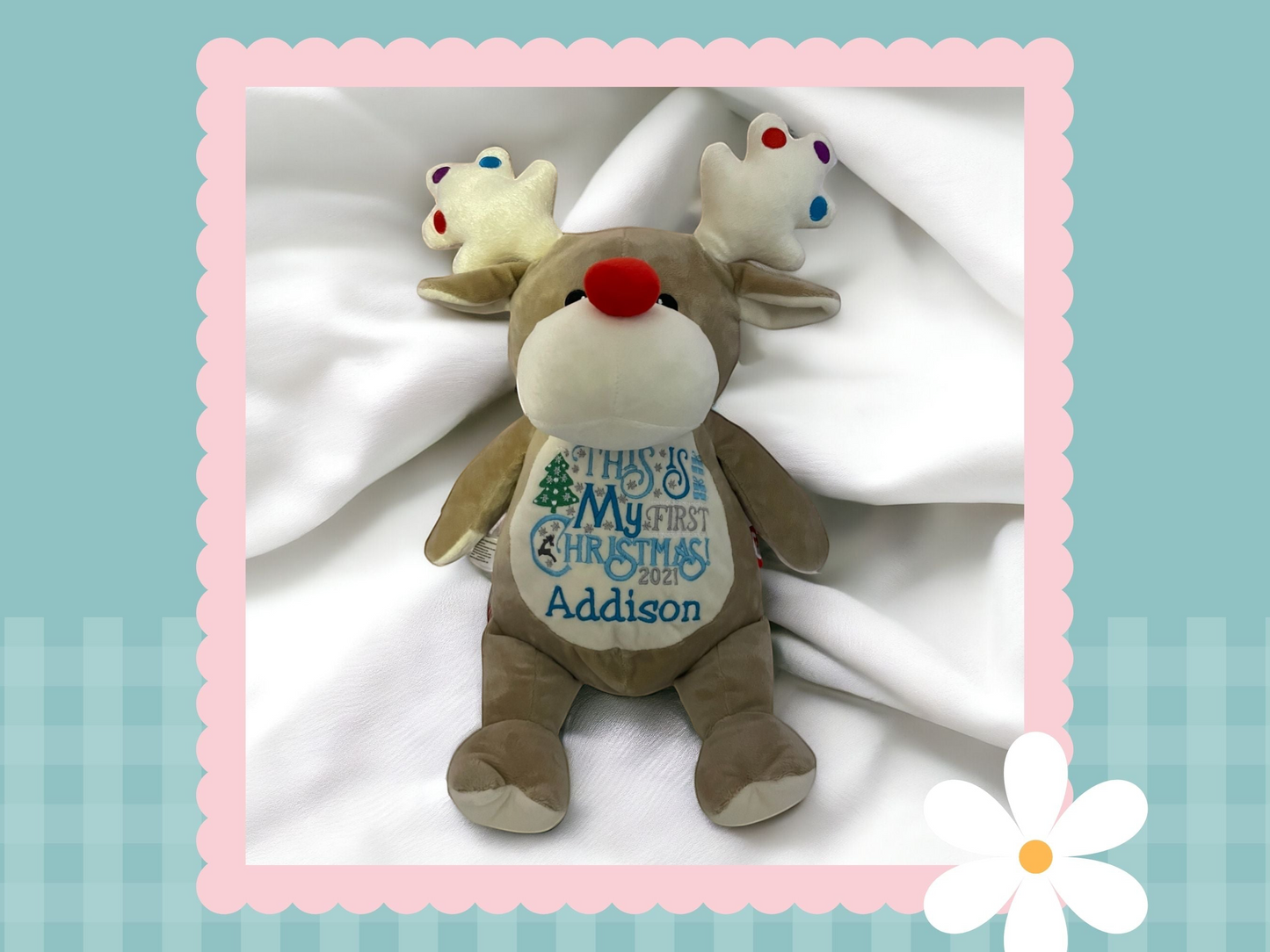 Red Nose Taupe Reindeer | Official Cubbie Soft Toy | Personalised