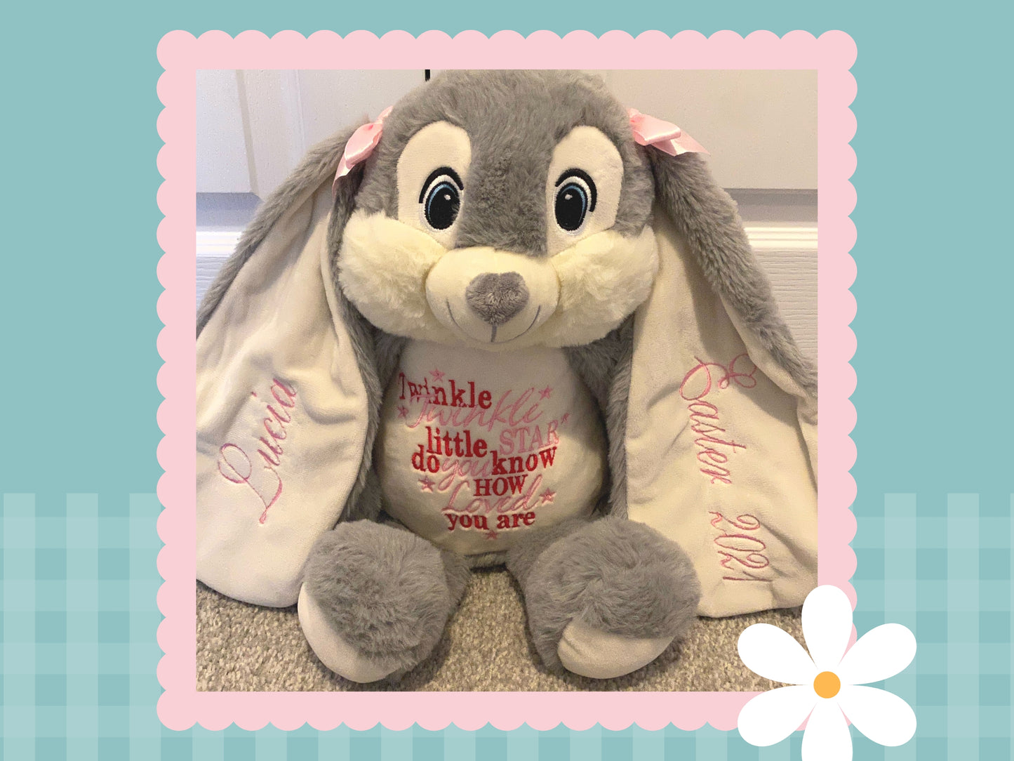 'Harvey' Grey Personalised Bunny