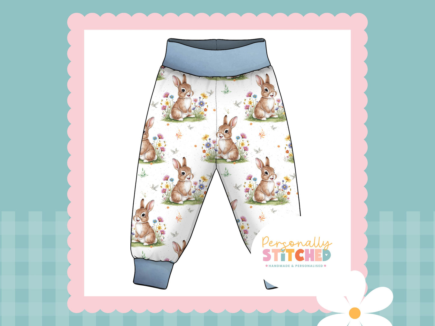 Exclusive Colour Cutie Rabbit Print French Terry Relaxed Fit Yoga Waist & Cuff Joggers