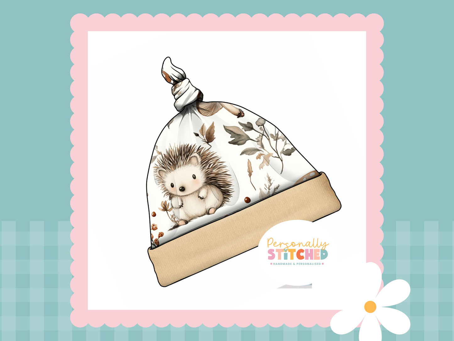 Exclusive Hedgehog Print Handmade Tie Knot Baby Hat