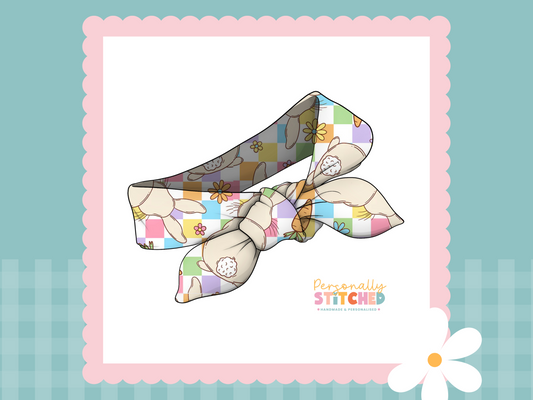 Pastel Check Bunny Print Tiny Knot Headband