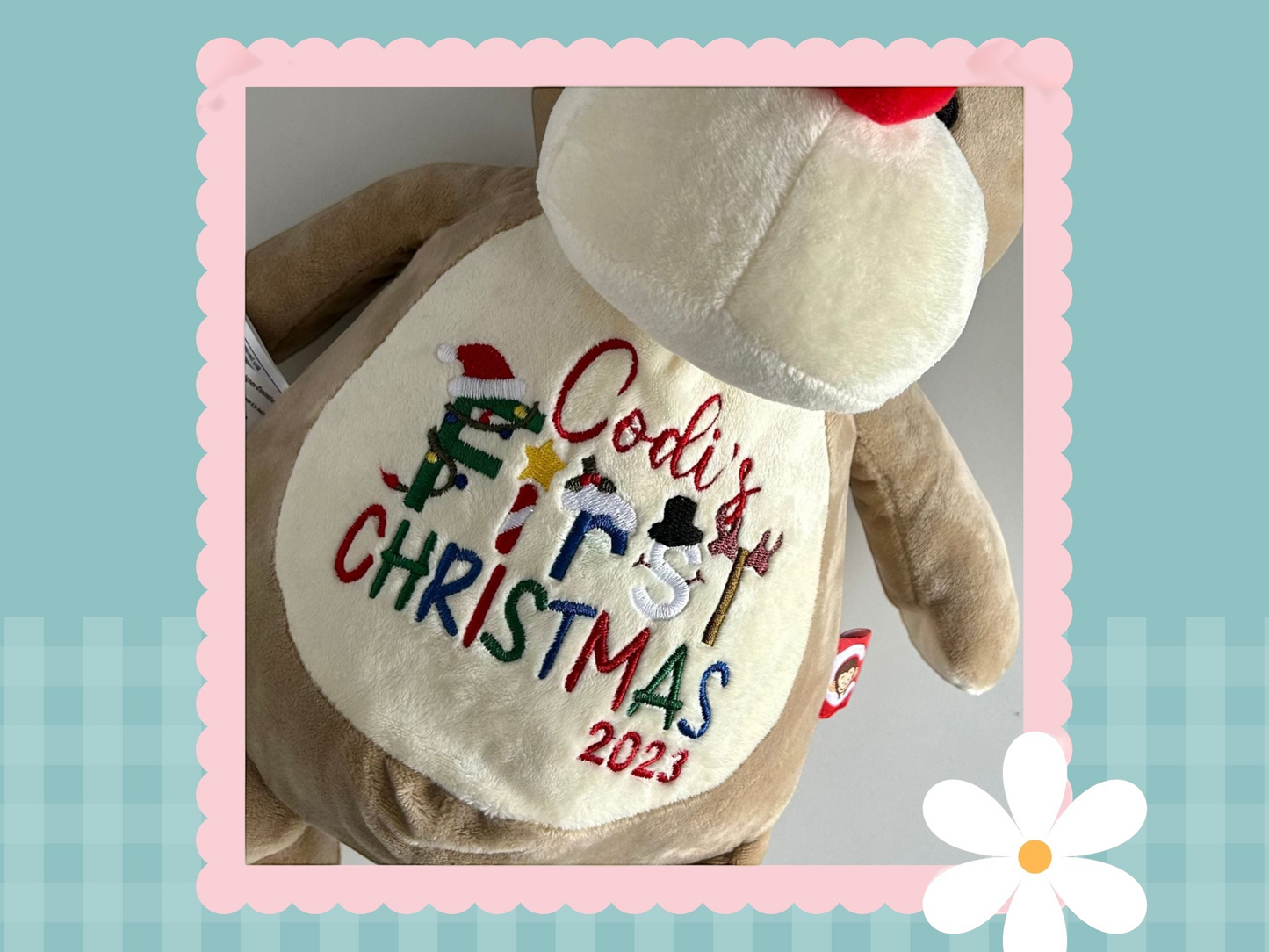 Red Nose Taupe Reindeer | Official Cubbie Soft Toy | Personalised