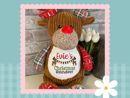 Red Tartan Reindeer | Official Cubbie Soft Toy | Personalised